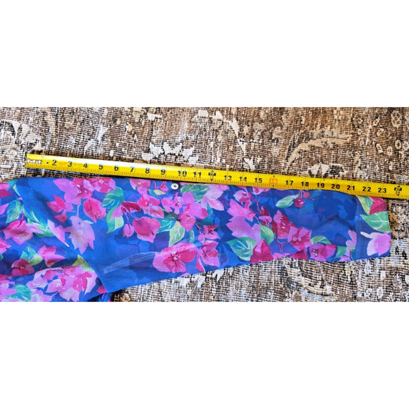 Tommy Bahama Blue Floral Sheer Swimsuit Cover-Up Button Front Roll Tab Sleeve S - Picture 5 of 9